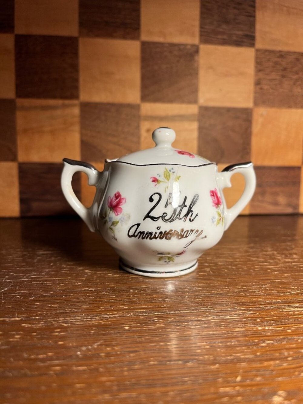 Floral 25th Anniversary Bowl with Lid A1136